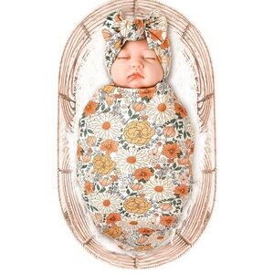 Floral Baby Swaddle and Headband Set New In Box Konssy